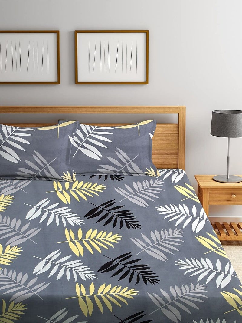STARNSTYLE 240 TC Cotton Feel Glace Cotton Floral Printed King Size Double Bedsheet with 2 Pillow Covers, Grey White - Image 3